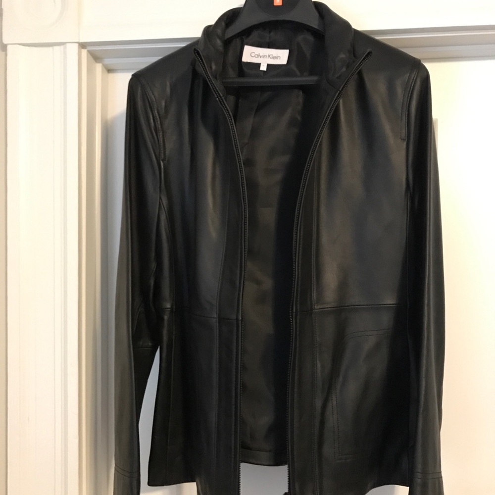 Calvin Klein black 100% leather jacket